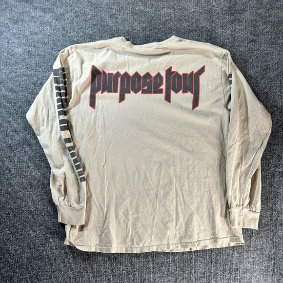 Justin Bieber Purpose Tour Shirt Mens Large Beige All Access World Tour Gildan - Picture 3 of 5